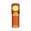 Orangefarbene H2R Nova Mini LED-Taschenlampe mit Kopfband, ideal für Outdoor-Aktivitäten. Robust, hell und kompakt.