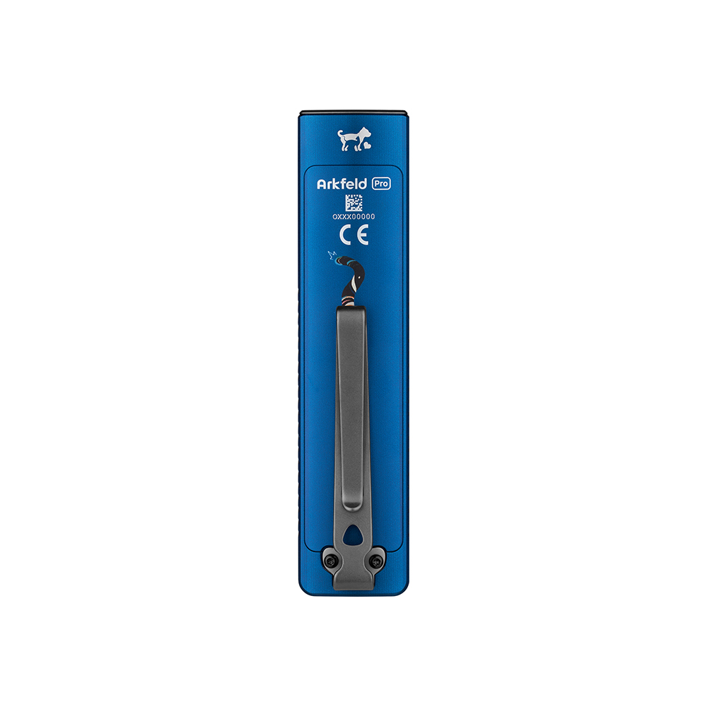 R&uuml;ckansicht der Olight Arkfeld Pro Pfoten Edition mit Taschenclip