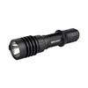 Schwarze Olight LED-Taschenlampe mit taktischem Griffring auf weißem Hintergrund