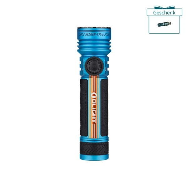 Olight Seeker 4 Pro Taschenlampe in Blau mit strukturiertem Griff für Outdoor-Abenteuer und den täglichen Gebrauch