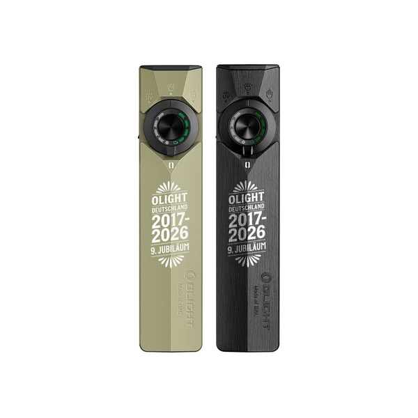 Olight ArkPro LED Taschenlampen in Schwarz und Grün mit Jubiläumsgravur im Doppelpack für EDC und Outdoor-Einsatz