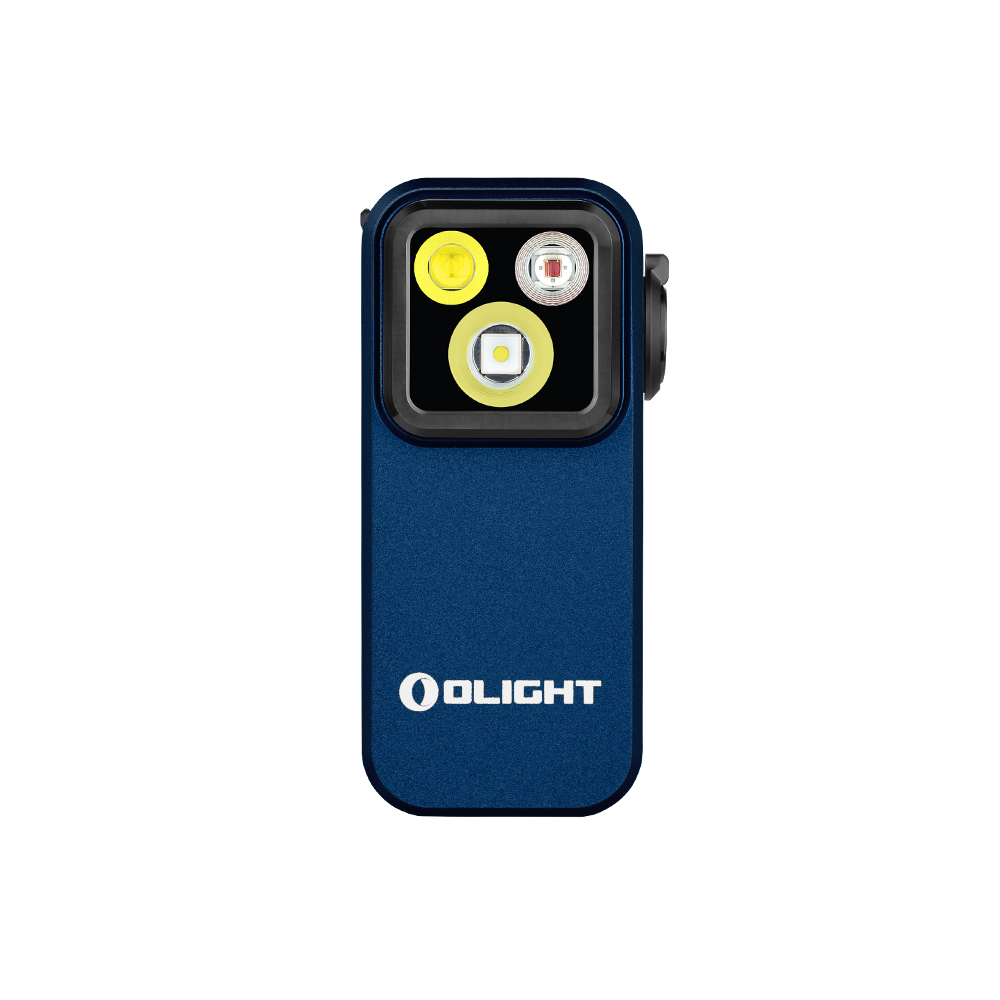Olight Oclip Pro blaue Multitool-Lampe, Vorderansicht, mit Mehrzweckleuchten für den täglichen Gebrauch