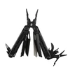 Schwarzes Multitool aus Edelstahl mit Zange, Säge, Messer und Schraubendreher für Outdoor und Camping