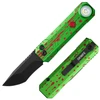 Oknife Taschenmesser in Grün mit roten Blutspritzern, integrierter LED-Taschenlampe und schwarzer Tantoklinge