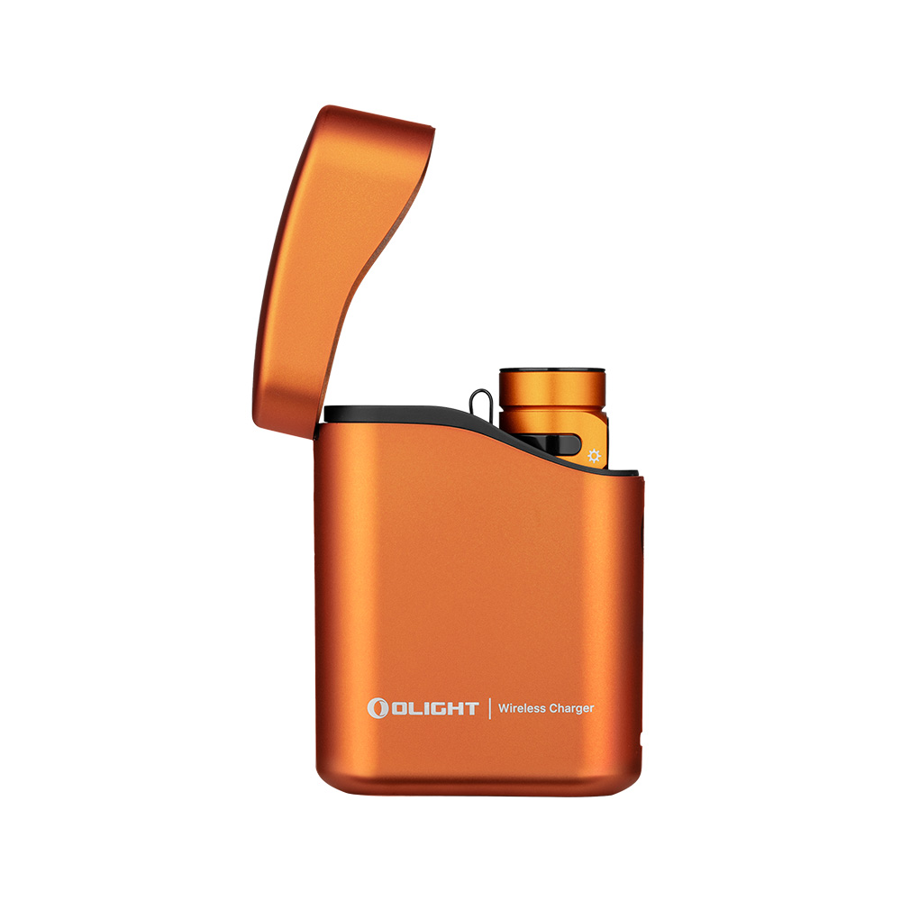 Olight orange Baton 4 Premium in kabellosem Ladecase, ideal für Reisen