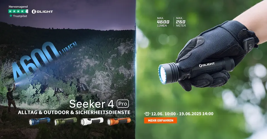 Olight Seeker 4 Pro Taschenlampe: 4600 Lumen, 260m Reichweite. Ideal für Alltag, Outdoor & Sicherheitsdienste.
