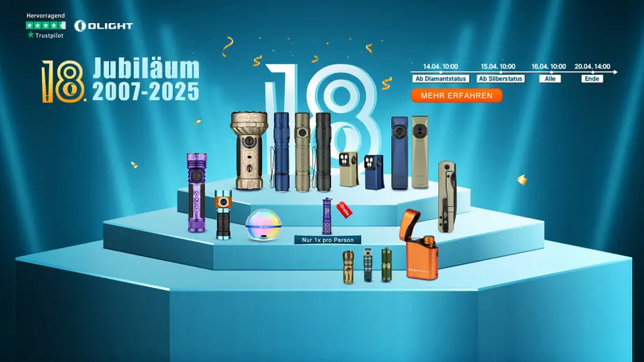 【Gewinnspiel】18. Geburtstag von Olight, viele neue Produkte, bis zu 40% Rabatt!