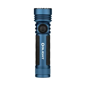 Olight Seeker 4 Pro Taschenlampe in Blau, mit schwarzem, strukturiertem Griff für den professionellen Einsatz.