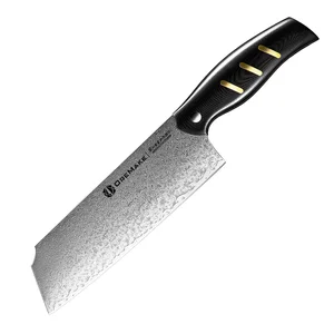 Oremake Shefdao Kochmesser, Santoku Messer mit Damastmuster und schwarzem Griff, scharfes Küchenmesser
