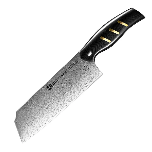 Oremake Shefdao Kochmesser, Santoku Messer mit Damastmuster und schwarzem Griff, scharfes Küchenmesser