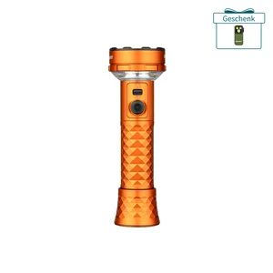 Olight orange LED Taschenlampe und Campinglaterne mit strukturiertem Griff vor weißem Hintergrund