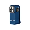 Olight Blauer Oclip Pro Clip-Taschenlampe mit mehreren LEDs und Drehschalter für vielseitige Beleuchtungsanwendungen.