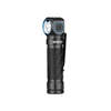 Schwarze Olight LED-Winkel-Taschenlampe mit blauem Ring und Gürtelclip für Outdoor.