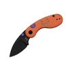 Halloween Taschenmesser mit orangefarbenem Griff, Kürbis-Design und schwarzer Klinge auf weißem Hintergrund.