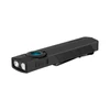 Olight schwarze ArkPro EDC Taschenlampe, Seitenansicht mit blauem Knopf, USB-C und Taschenclip für Alltag und Outdoor.