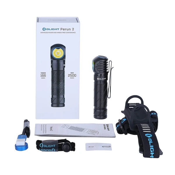 OLIGHT Perun 2 krachtige hoofdlampen, multifunctioneel, uitgangsvermogen max. 2500 lumen, bereik max. 166 m, IPX8, waterdicht, oplaadbaar, voor sport, werk, vissen enz
