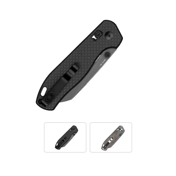 Klappmesser, Kohlefasergriff, Klinge aus schwarzem Stahl, Taschenclip, graue Seiten, EDC-Messer