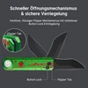 Grünes Taschenmesser mit Flipper Tab und Button Lock Verriegelung im Detail übersichtlich dargestellt