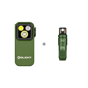 Olight Perun 3 Mini und iMini 2 Taschenlampen-Set in Grün, mit mehreren LEDs und texturiertem Griff für Outdoor und EDC.