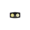 Zwei-Linsen-Kopf der Olight Array 2S LED-Stirnlampe mit Flutlicht und Spotlicht auf weißem Hintergrund
