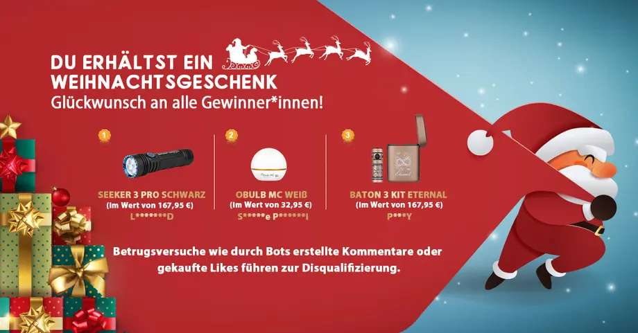 Herzlich Glückwunsch an die Gewinner! Du erhältst ein Weihnachtsgeschenk erhalten!