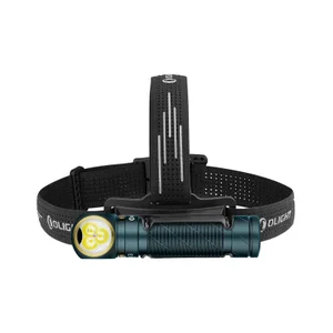 Olight LED Stirnlampe dunkelgrün, schwarzes verstellbares Kopfband. Ideal für Outdoor, Wandern, Camping, Laufen.