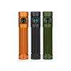 Olivgrüne Taschenlampe mit schwarzem Clip, Leuchtfunktion für Outdoor, Camping und Notfälle
