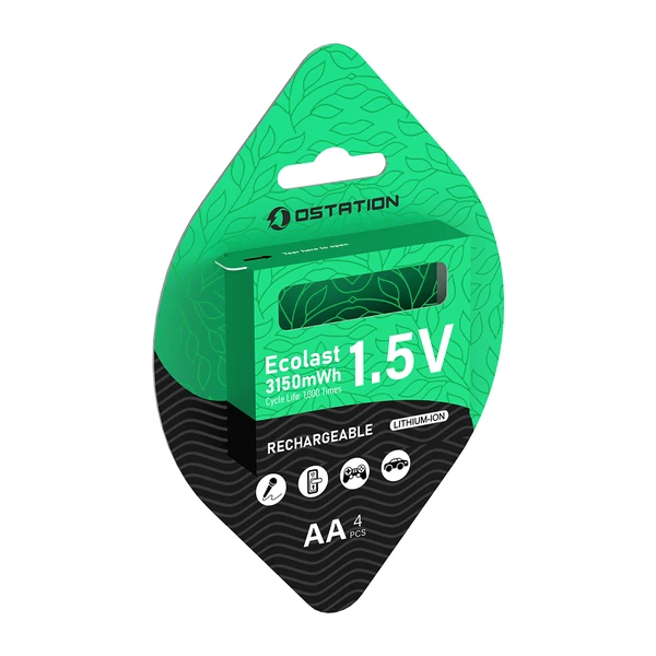 Ostation Ecolast wiederaufladbare Lithium-Ionen-AA-Batterien, 1,5 V, 3150 mWh, 4 Stück