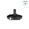 Olight Stirnlampe, schwarz, mit drei gelben LEDs und verstellbarem Kopfband.