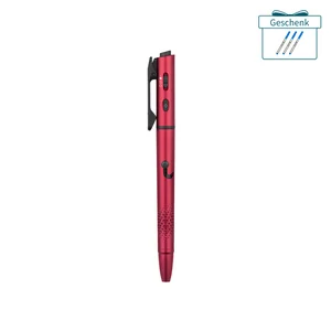 Roter Olight Open 3 Stift mit Taschenlampe und Laserpointer im Profil für Alltag und Büro mit Ersatzminen als Geschenk