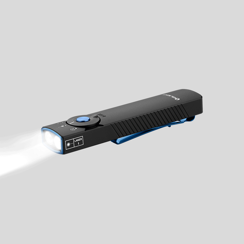 OLIGHT Arkfeld Pro 1300 LM oplaadbare EDC zaklamp met uv-led, groene straal en wit licht, platte constructie met tweeweg-zakclip voor buiten (racestrips