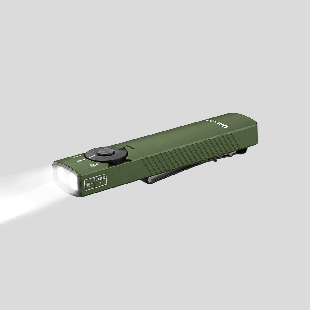 Grüne Olight Taschenlampe mit Lichtstrahl, kompakter LED-Laser, USB-aufladbar