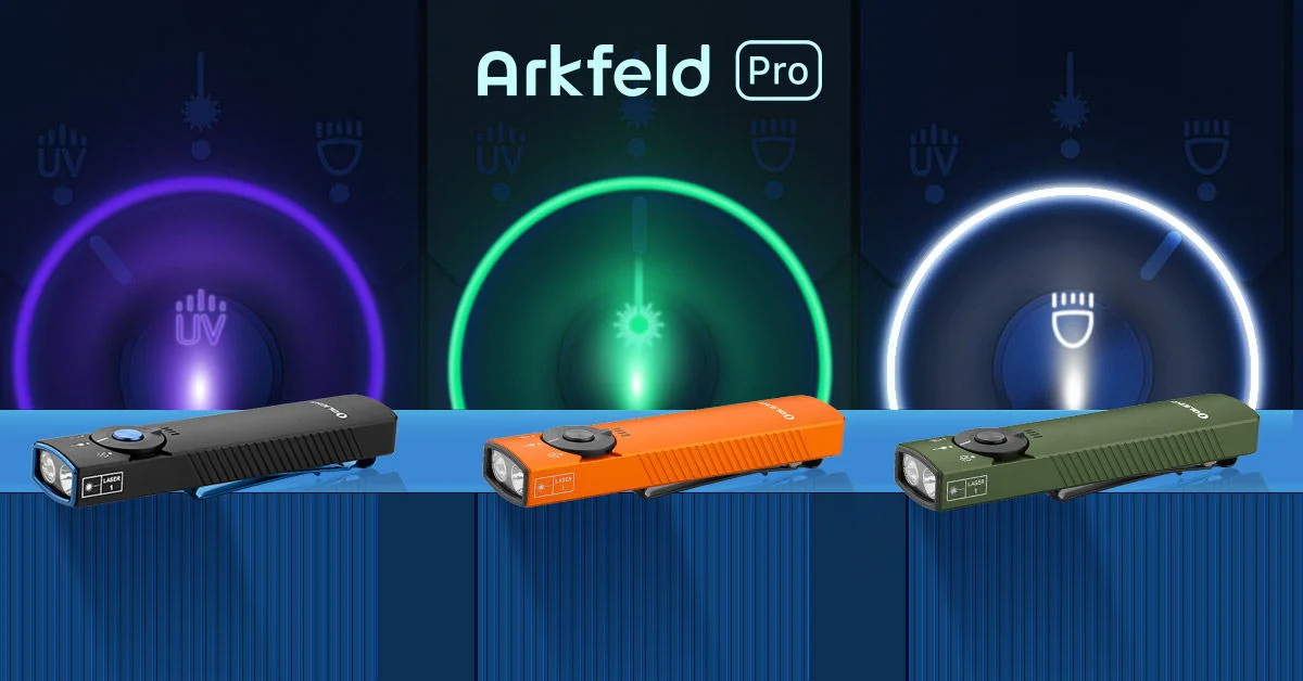 Die drei Lichtquellen von Arkfeld Pro: UV-Licht, grüner Laser und weißes Licht