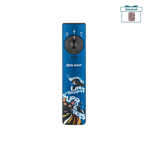Olight Arkfeld Pro blaue EDC Taschenlampe mit Katzen-Design Laser und UV-Licht für Alltag und Outdoor