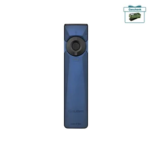 Blaue Olight Arkfeld Ultra LED Taschenlampe in Frontansicht mit UV-Licht und Laser für Alltag und EDC-Einsatz