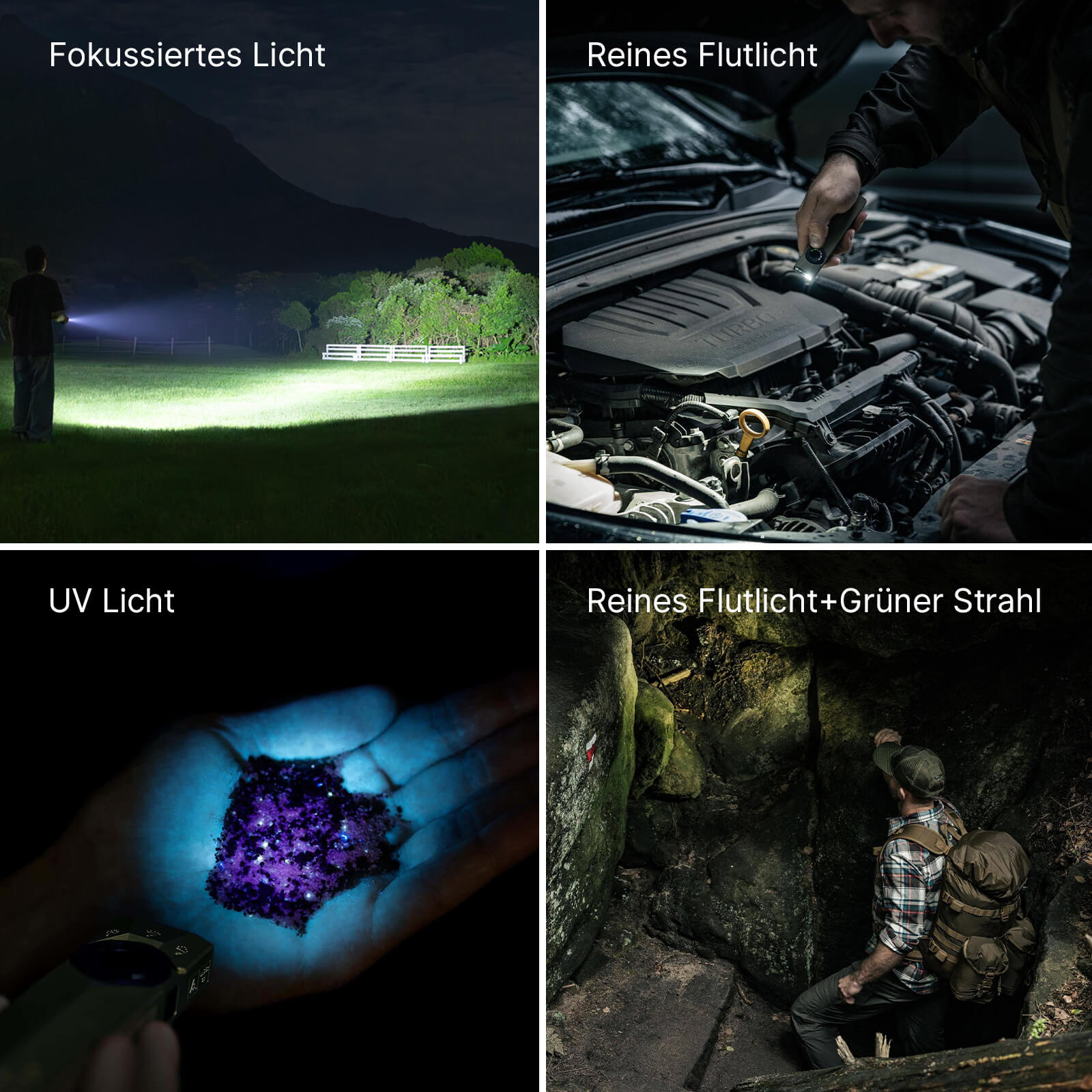 ArkPro Ultra mit Flutlicht, Spotlicht, UV-Licht und gr&uuml;nem Laser im Einsatz