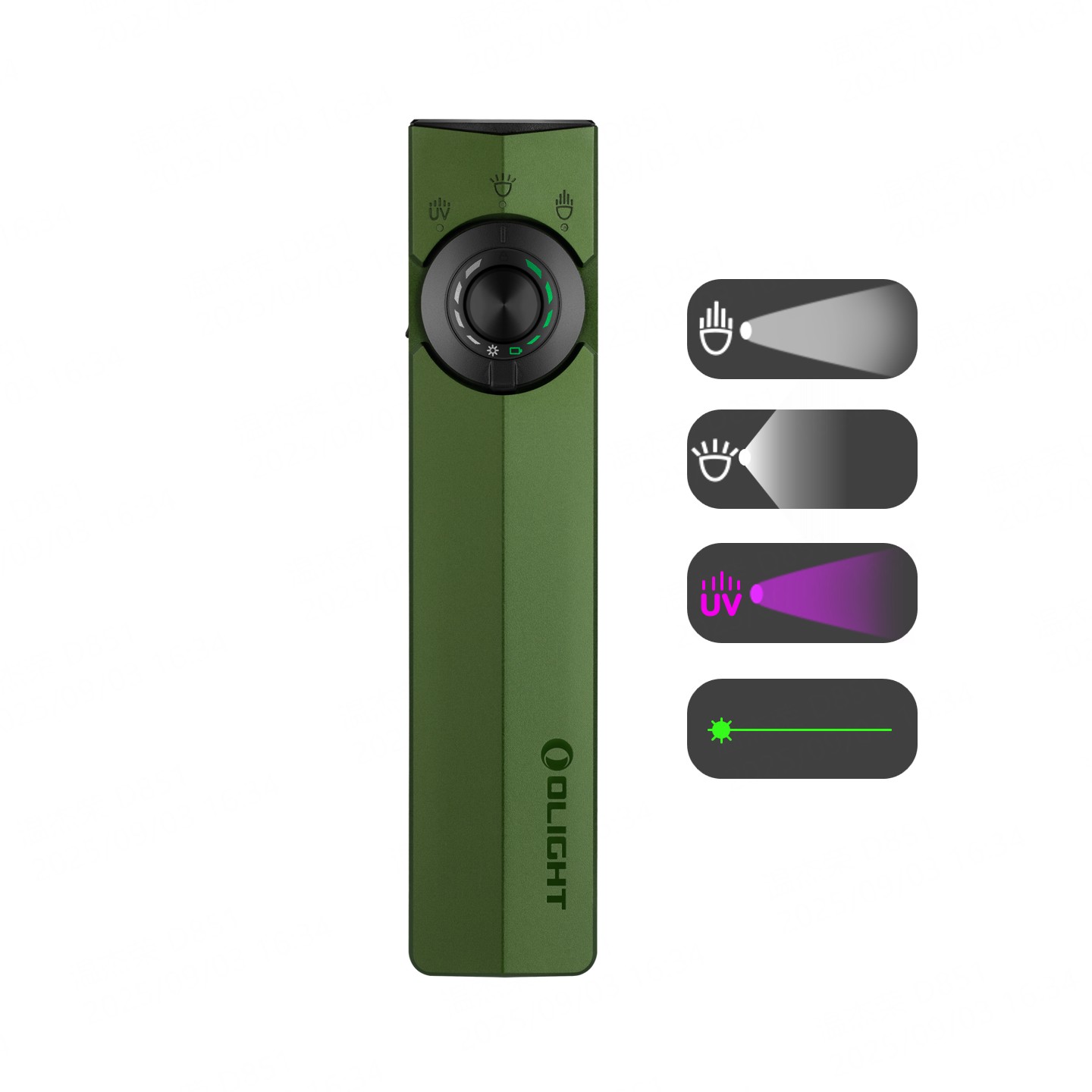 Olight ArkPro in gr&uuml;ner Farbvariante mit metallischem Eindruck