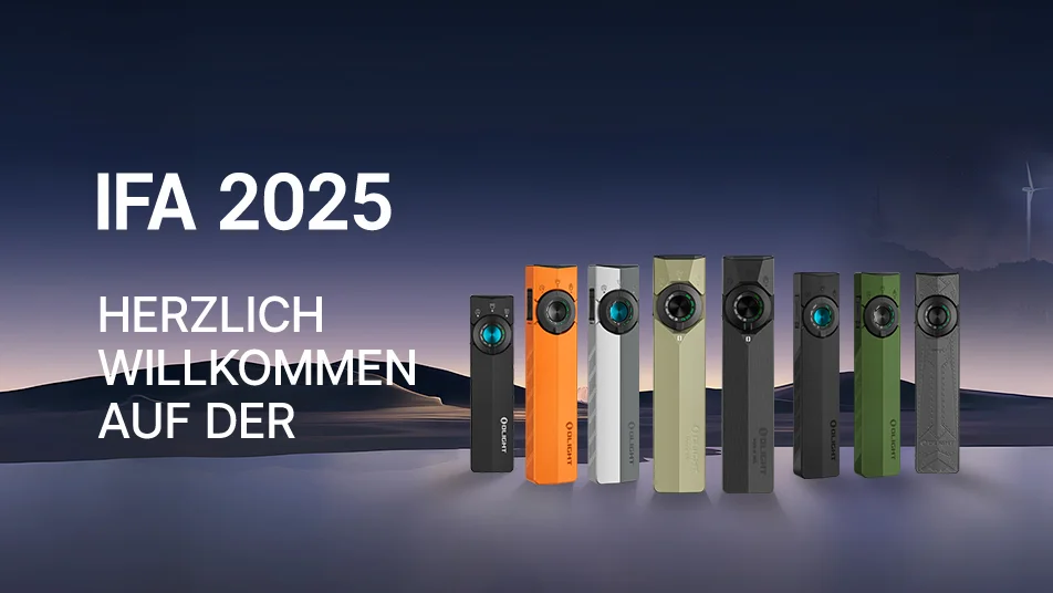 Olight auf der IFA 2025 in Berlin. Neue Taschenlampen am Stand 1.2-193, 5.-9. September.