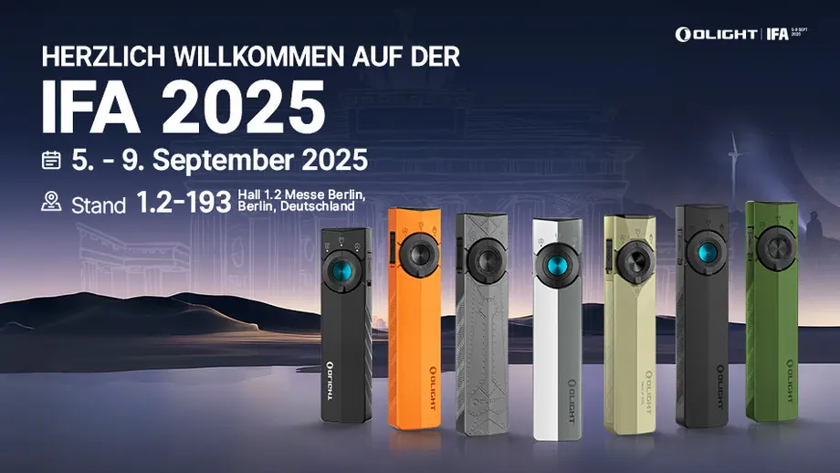 Olight auf der IFA 2025 in Berlin. Neue Taschenlampen am Stand 1.2-193, 5.-9. September.