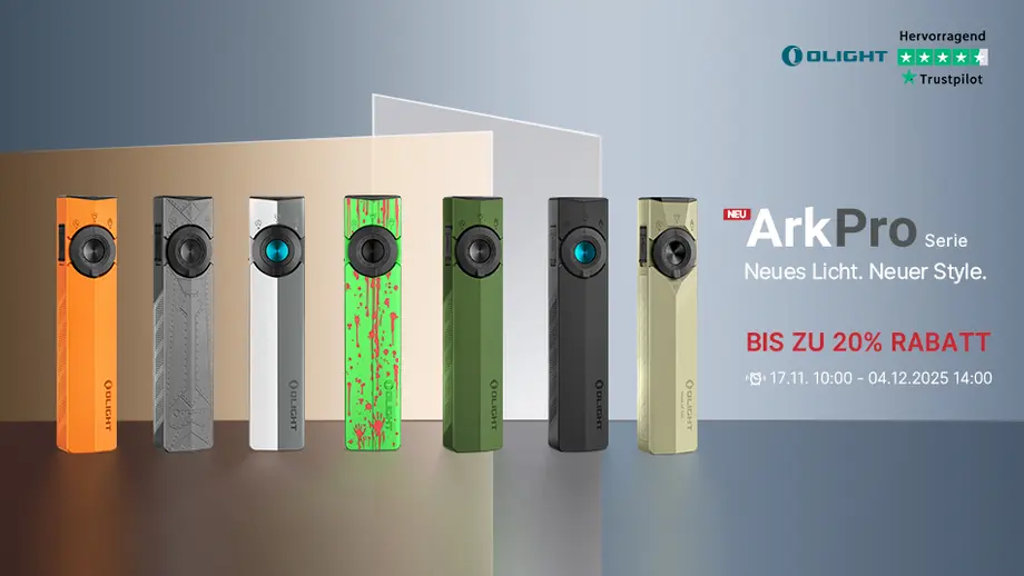 Olight ArkPro Serie Taschenlampen in verschiedenen Farben. Neues Licht, neuer Style. Bis zu 20% Rabatt.