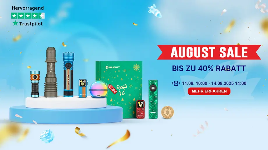Olight August Sale mit bis zu 40% Rabatt auf verschiedene Olight Produkte vom 11. bis 14. August.