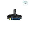 Blaue Olight Stirnlampe mit drei LEDs und schwarzem Kopfband