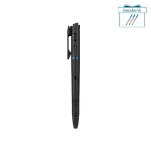 Schwarzer Olight Open 3 Stift mit Taschenlampe und Clip im Profil für Büro und Alltag mit blauen Ersatzminen
