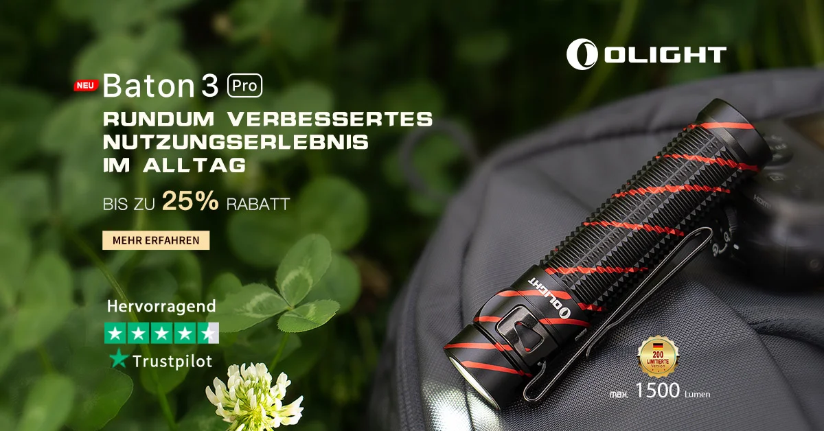 Review zur Olight LED-Taschenlampe – Baton 3 Pro Black Lava