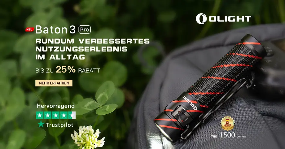 Review zur Olight LED-Taschenlampe – Baton 3 Pro Black Lava