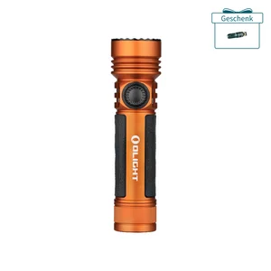 Olight Orange Seeker 4 Pro Taschenlampe, Vorderansicht, mit taktilem Griff für den Outdoor- und Notfalleinsatz.
