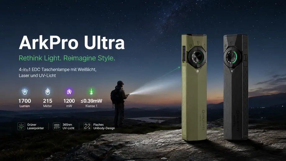 Taschenlampe mit Laserpointer 2026: Olight ArkPro im Test – 4-in-1 EDC, UV-Licht & Laser im Vergleich