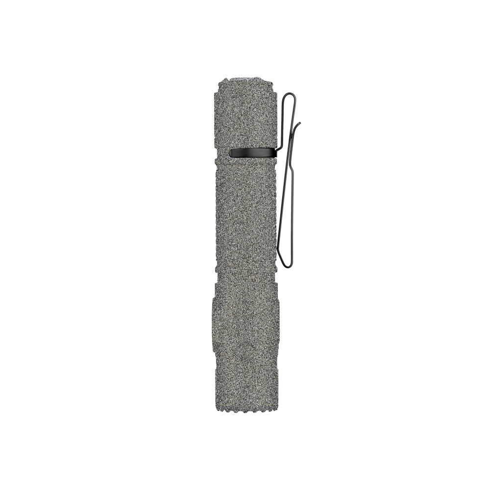 Robuste graue Outdoor-Taschenlampe mit Clip, raue Oberfläche