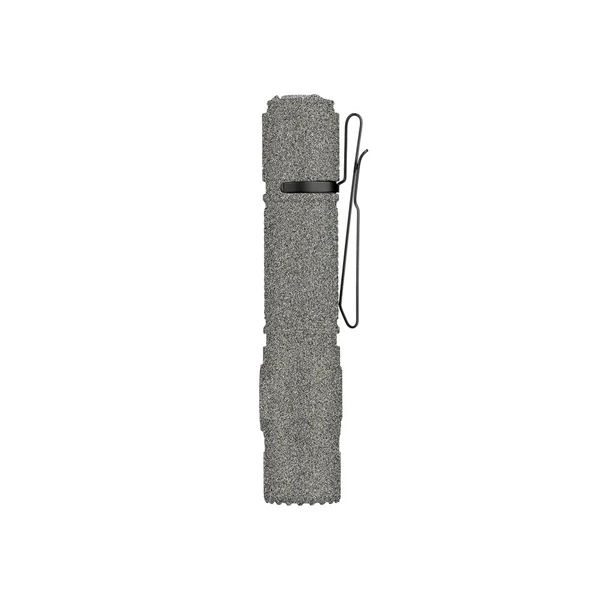 Robuste graue Outdoor-Taschenlampe mit Clip, raue Oberfläche