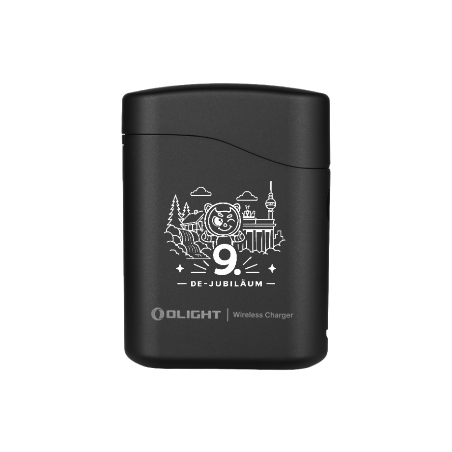 Olight Baton 4 Premium schwarzes Ladecase der 9. DE-Jubiläum Edition mit kabelloser Ladefunktion für EDC-Taschenlampen